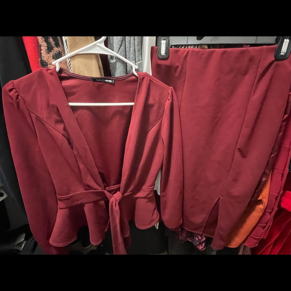 Burgundy Fashion Nova Skirt and Blazer Set, Medium